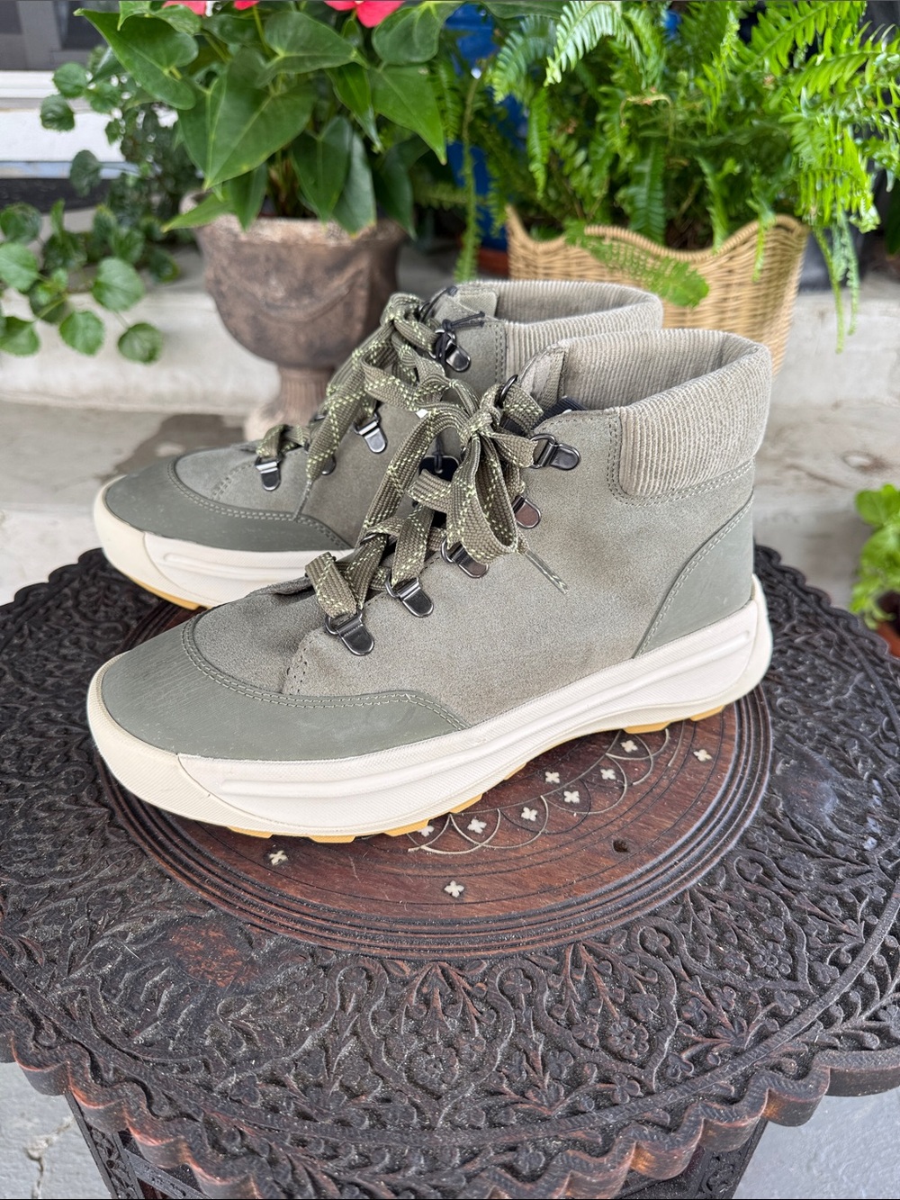 Sorel Olive Green Suede Lace-Up Ankle Bootie